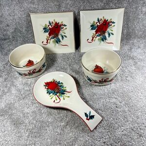 Lenox Winter Greetings Cardinal Spoon Rest Square Plates Bowls Set Christmas